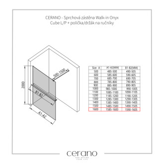 CERANO Sprchová zástena Walk-in Onyx Ľ/P držiak čierna mat, transparent sklo 160x200