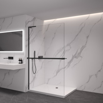 CERANO Sprchová zástena Walk-in Onyx L/P držiak L-ľavá čierna mat, transparent sklo 100x200
