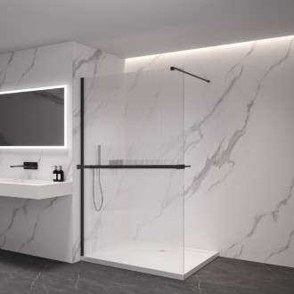 CERANO Sprchová zástena Walk-in Onyx Ľ/P + držiak čierna mat, ryhované sklo 80x200