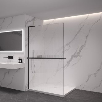 CERANO Sprchová zástena Walk-in Onyx L/P + držiak L-ľavá čierna mat, ryhované sklo 90x200