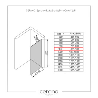 CERANO Sprchová zástena Walk-in Onyx YL/P chróm, ryhované sklo 90x200
