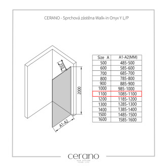 CERANO Sprchová zástena Walk-in Onyx YL/P chróm, transparent sklo 110x200