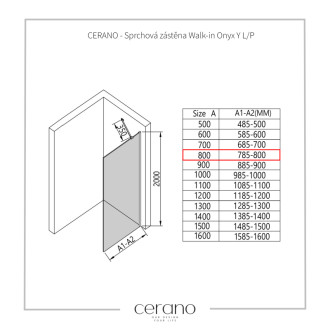 CERANO Sprchová zástena Walk-in Onyx YL/P chróm, transparent sklo 80x200