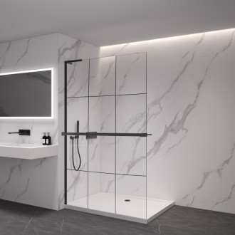 CERANO Sprchová zástena Walk-in Onyx L-ľavá +držiak 8mm čierna mat/industriálne sklo 160x200