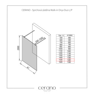 CERANO Sprchová zástena Walk-in Onyx Duo Ľ/P 8mm čierna mat/industriálne sklo 150x200