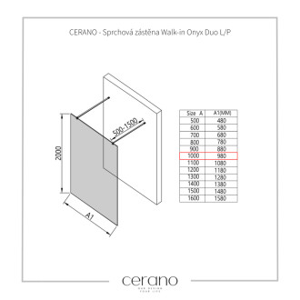 CERANO Sprchová zástena Walk-in Onyx Duo L/P čierna mat, grafitové sklo 100x200
