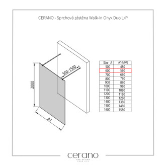CERANO Sprchová zástena Walk-in Onyx Duo Ľ/P čierna mat, grafitové sklo 60x200