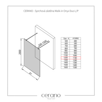 CERANO Sprchová zástena Walk-in Onyx Duo Ľ/P guľatá 8mm chróm/industriálne sklo 120x200