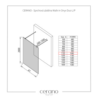 CERANO Sprchová zástena Walk-in Onyx Duo Ľ/P guľatá chróm, transparent sklo 110x200