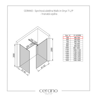 CERANO Sprchová zástena Walk-in Onyx TL/P čierna mat, grafitové sklo 50x50