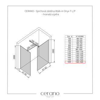 CERANO Sprchová zástena Walk-in Onyx TL/P čierna mat, industriálne sklo 160x100