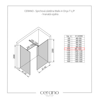 CERANO Sprchová zástena Walk-in Onyx TL/P čierna mat, ryhované sklo 100x70