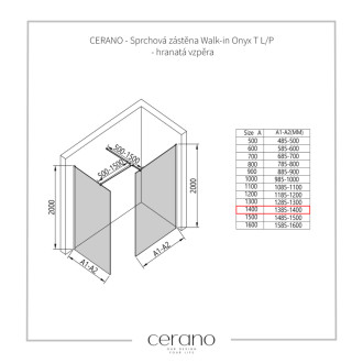 CERANO Sprchová zástena Walk-in Onyx TL/P čierna mat, ryhované sklo 140x100