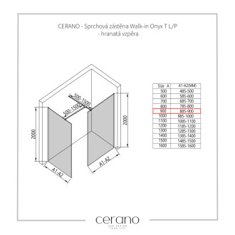 CERANO Sprchová zástena Walk-in Onyx TL/P čierna mat, ryhované sklo 90x60