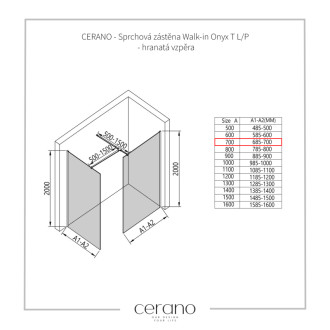 CERANO Sprchová zástena Walk-in Onyx TL/P čierna mat, transparent sklo 70x60