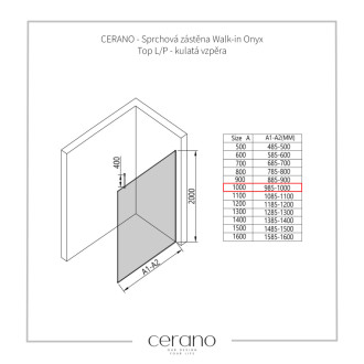 CERANO Sprchová zástena Walk-in Onyx Top Ľ/P chróm, grafitové sklo 100x200