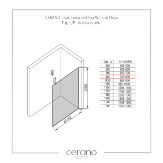 CERANO Sprchová zástena Walk-in Onyx Top Ľ/P chróm, grafitové sklo 80x200