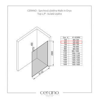 CERANO Sprchová zástena Walk-in Onyx Top Ľ/P chróm, transparent sklo 60x200