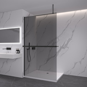 CERANO Sprchová zástena Walk-in Onyx Top Ľ/P držiak čierna mat, grafitové sklo 110x200