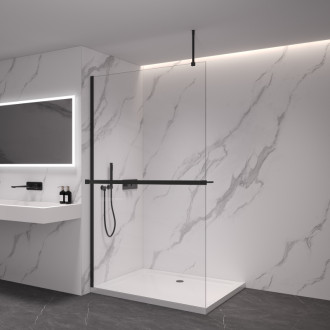 CERANO Sprchová zástena Walk-in Onyx Top Ľ/P držiak čierna mat, transparent sklo 90x200