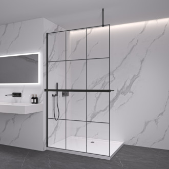 CERANO Sprchová zástena Walk-in Onyx Top L/P + držiak 8mm čierna mat/industriálne sklo 90x200