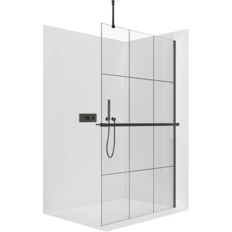 CERANO Sprchová zástena Walk-in Onyx Top L/P + držiak 8mm čierna mat/industriálne sklo 90x200