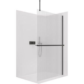 CERANO Sprchová zástena Walk-in Onyx Top Ľ/P + držiak čierna mat, ryhované sklo 140x200