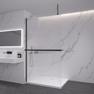 CERANO Sprchová zástena Walk-in Onyx Top Ľ/P + držiak čierna mat, ryhované sklo 140x200
