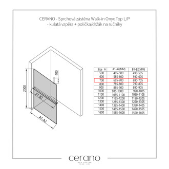 CERANO Sprchová zástena Walk-in Onyx Top Ľ/P + držiak chróm, grafitové sklo 70x200