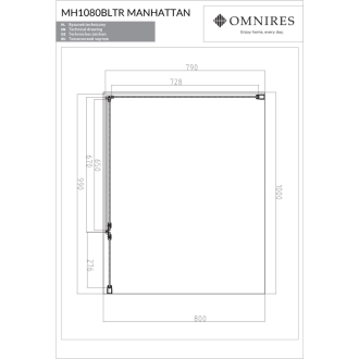 Omnires MANHATTAN ADR80X-BLTR Sprchová bočná stena 80, matná čierna
