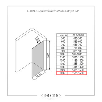 CERANO Sprchová zástena Walk-in Onyx YL/P + držiak čierna mat/industriálne sklo 160x200