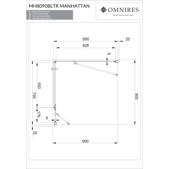 Omnires MANHATTAN ADR90X-BLTR Sprchová bočná stena 90, matná čierna