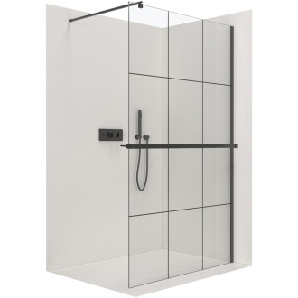 CERANO Sprchová zástěna Walk-in Crystal L/P +držák 8mm černá mat/industriální sklo 90x200