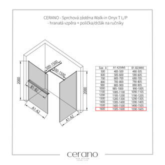 CERANO Sprchová zástěna Walk-in Onyx T L/P +držák černá mat, grafitové sklo 160x60