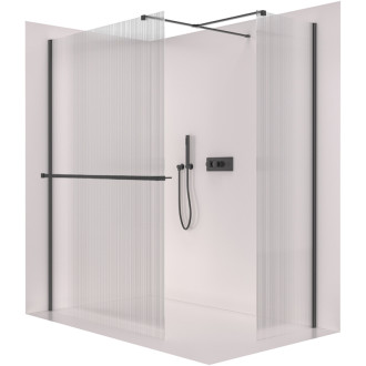 CERANO Sprchová zástěna Walk-in Onyx T L/P +držák černá mat, rýhované sklo 70x70