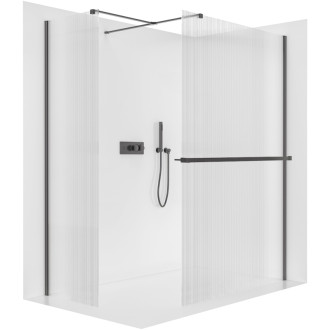 CERANO Sprchová zástěna Walk-in Onyx T L/P +držák černá mat, rýhované sklo 70x70