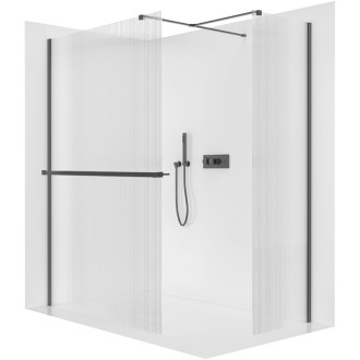 CERANO Sprchová zástěna Walk-in Onyx T L/P +držák černá mat, rýhované sklo 70x70