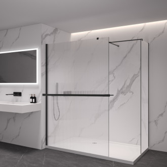 CERANO Sprchová zástěna Walk-in Onyx T L/P +držák černá mat, rýhované sklo 70x70