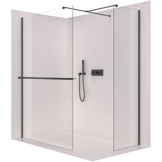 CERANO Sprchová zástěna Walk-in Onyx T L/P +držák černá mat, transparent sklo 150x90