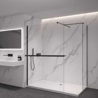 CERANO Sprchová zástěna Walk-in Onyx T L/P +držák černá mat, transparent sklo 150x90