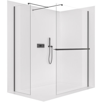 CERANO Sprchová zástěna Walk-in Onyx T L/P +držák černá mat, transparent sklo 150x90
