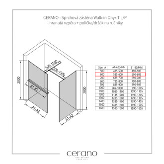 CERANO Sprchová zástěna Walk-in Onyx T L/P +držák černá mat, transparent sklo 60x50