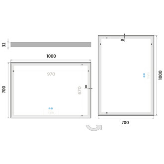 Nimco Čierne LED zrkadlo 1000x700 s dvoma dotykovými senzormi ZPC 13004VX-90