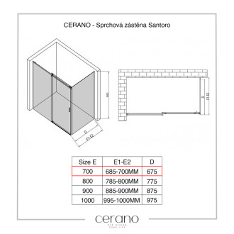 CERANO Sprchová zástěna pro dveře Santoro L/P 8mm chrom, transp sklo 70x195 jednodílná