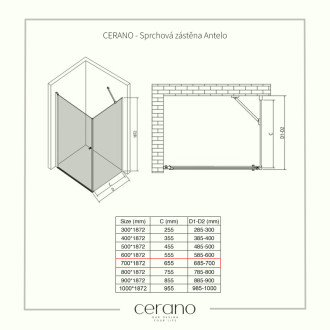 CERANO Sprchová zástěna pro dveře Antelo L/P chrom, transparent sklo 70x190 jednodílná
