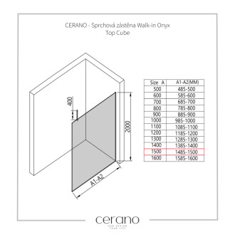 CERANO Sprchová zástěna Walk-in Onyx Top Cube L/P  černá mat, rýhované sklo 150x200