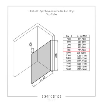 CERANO Sprchová zástěna Walk-in Onyx Top Cube L/P  černá mat, rýhované sklo 90x200