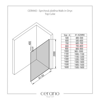CERANO Sprchová zástěna Walk-in Onyx Top Cube L/P  černá mat, transparent sklo 80x200