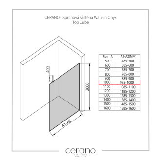 CERANO Sprchová zástěna Walk-in Onyx Top Cube L/P  chrom, industriální sklo 100x200