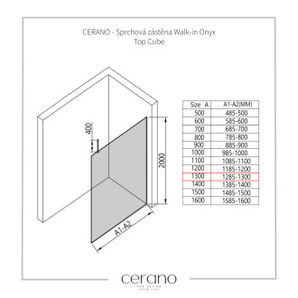 CERANO Sprchová zástěna Walk-in Onyx Top Cube L/P  chrom, rýhované sklo 130x200